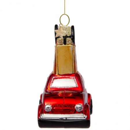 Новогоднее украшение из стекла Vondels "Красная машина с золотой сумкой" 9см детальная картинка 