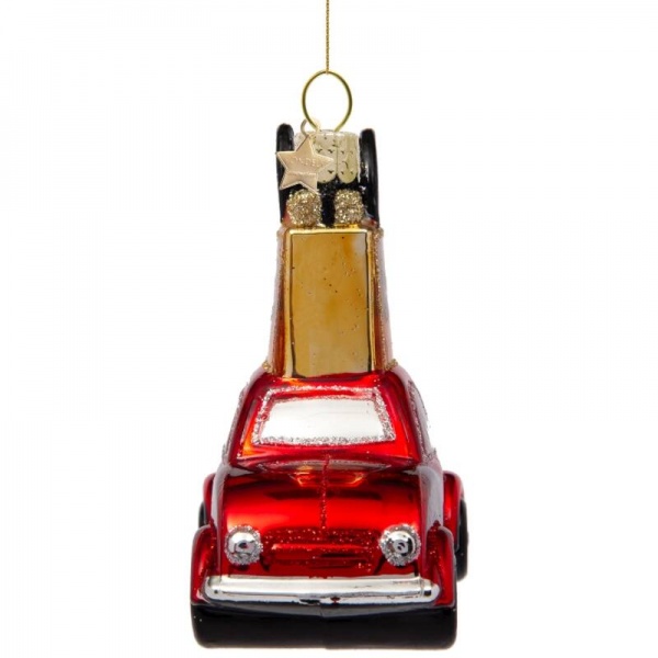 Фото Новогоднее украшение из стекла Vondels "Красная машина с золотой сумкой" 9см