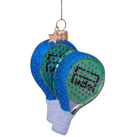 Новогоднее украшение из стекла Vondels "Зеленая ракетка для падел" 9.5см детальная картинка 