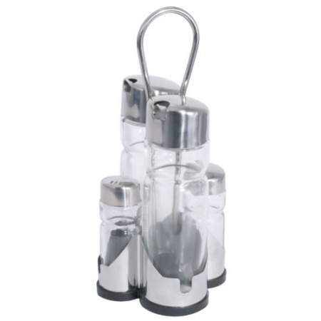 Набор для специй из 5 предметов 22см - соль, перец, масло, соус, подставка детальная картинка 