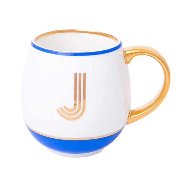 Фото Кружка с блюдцем «Library» золотая буква «J» (голубого цвета)