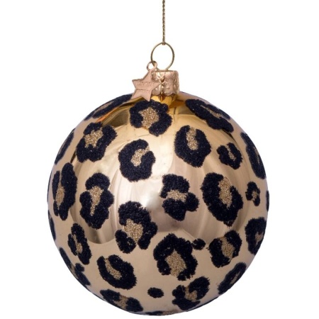 Новогоднее украшение из стекла Vondels "Леопардовый шар" 8см детальная картинка 