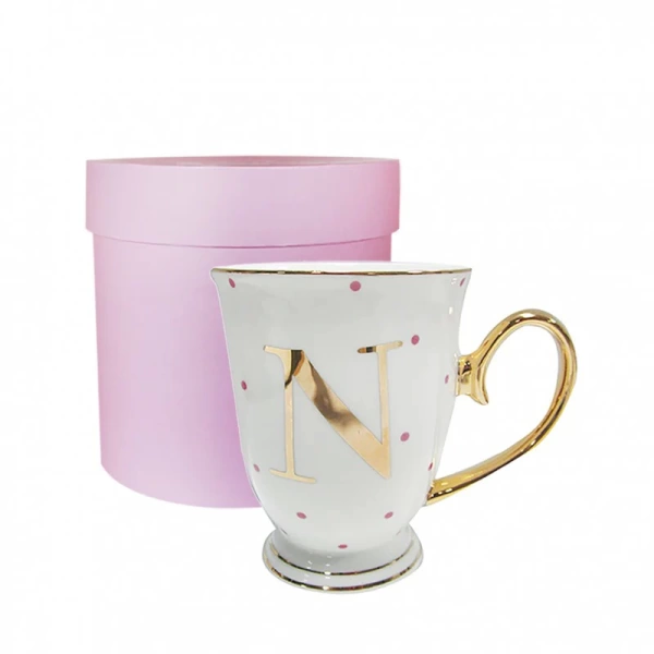 Фото Кружка «Bloomsbury» золотая буква «N» (в розовый горошек)