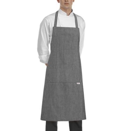 Фартук с нагрудником и карманом - серый в полоску - 65% полиэстер, 35% хлопок детальная картинка 