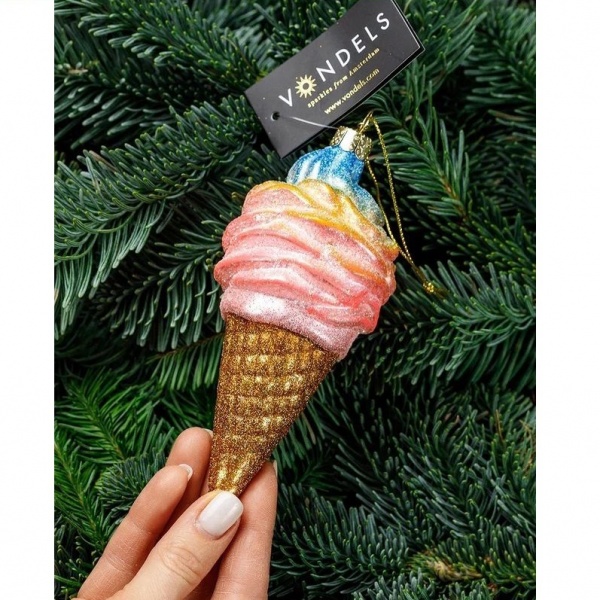 Фото Новогоднее украшение из стекла Vondels "Радужное мороженое" 14см