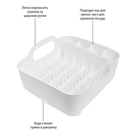 Сушилка для посуды Tub 36x34см белая детальная картинка 