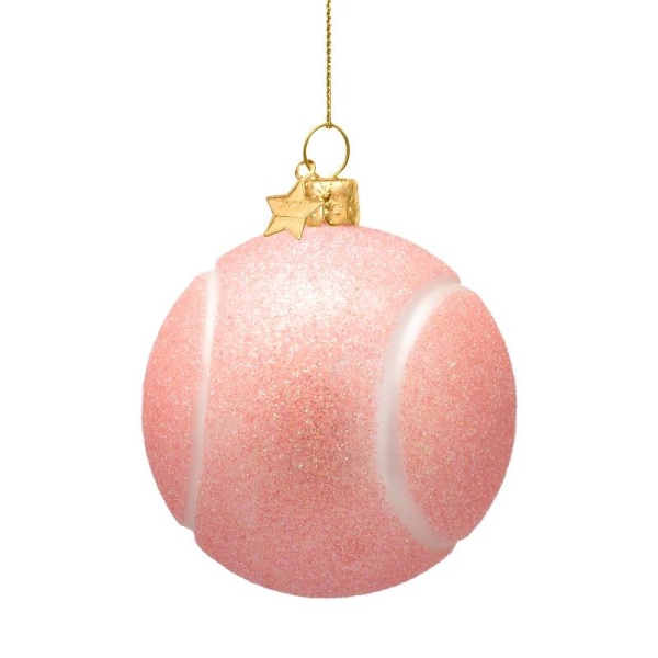 Фото Новогоднее украшение из стекла Vondels "Розовый теннисный мяч" 10см