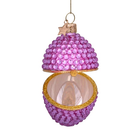 Новогоднее украшение из стекла Vondels "Розовое яйцо с бриллиантами" детальная картинка 