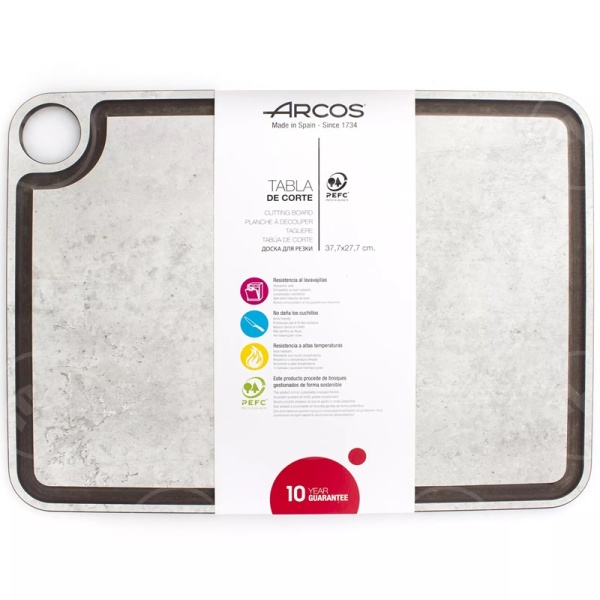 Фото Доска разделочная 38x28см с желобом Arcos мраморного цвета