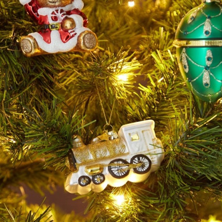 Новогоднее украшение из стекла Vondels "Бело-золотой поезд" 6см детальная картинка 