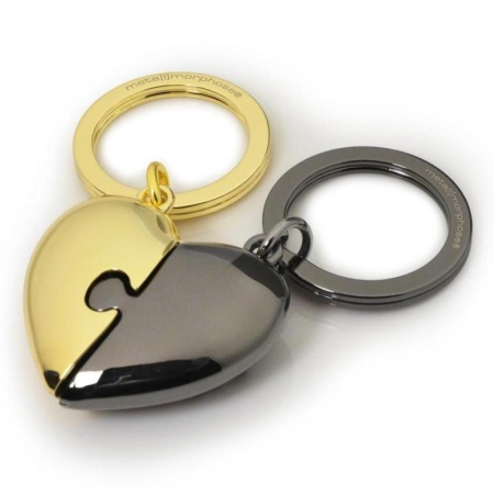 Брелок для ключей "Две половины сердца" - черный и золотой детальная картинка 