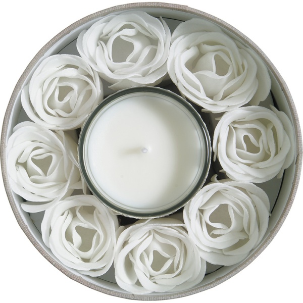 Подарочный набор аромасвеча + роза из мыла Carnets d'Artistes - Fleur de Coton - Цветок хлопка детальная картинка 