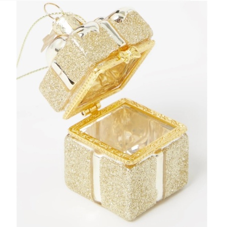 Новогоднее украшение из стекла Vondels "Золотой подарок" 5.5см детальная картинка 