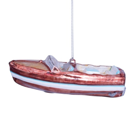 Новогоднее украшение из стекла Vondels "Бело-коричневая лодка" 3.5см детальная картинка 