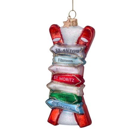 Новогоднее украшение из стекла Vondels "Красные горные лыжи" 11.5см детальная картинка 