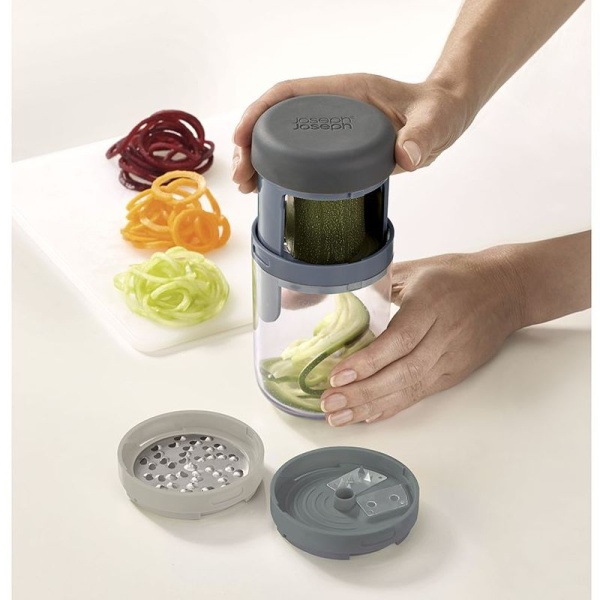 Фото Терка спиралайзер с тремя лезвиями и контейнером для хранения Spiro серая - 20158 Joseph Joseph
