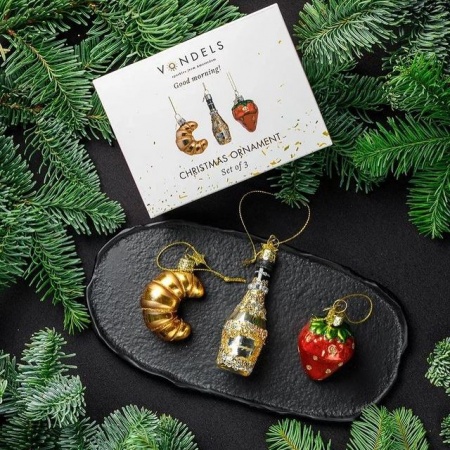 Набор новогодних украшений из стекла Vondels "Доброе утро" 5см - в подарочной коробке детальная картинка 