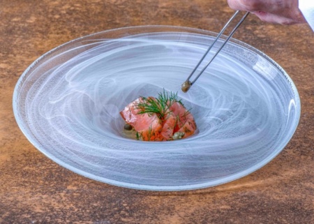 Блюдо для соуса стеклянное 21x(h)6.5см Ola белый дым детальная картинка 