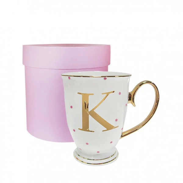 Фото Кружка «Bloomsbury» золотая буква «K» (в розовый горошек)