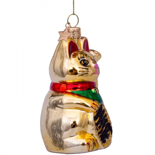 Фото Новогоднее украшение из стекла Vondels "Золотой кот Манэки-Нэко" 9см