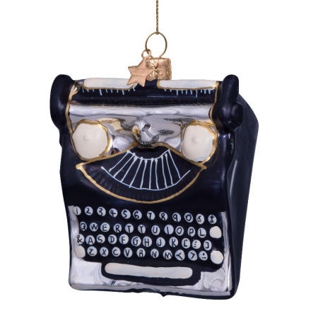 Новогоднее украшение из стекла Vondels "Черно-золотая печатная машинка" 10см детальная картинка 