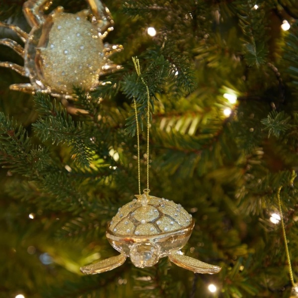 Фото Новогоднее украшение из стекла Vondels "Золотая черепаха с бриллиантами" 4см