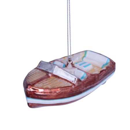 Новогоднее украшение из стекла Vondels "Бело-коричневая лодка" 3.5см детальная картинка 
