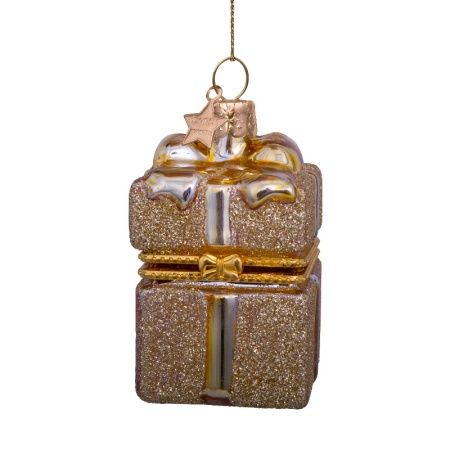 Новогоднее украшение из стекла Vondels "Золотой подарок" 5.5см детальная картинка 