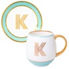 Кружка с блюдцем «Library» золотая буква «K» (мятного цвета) детальная картинка 