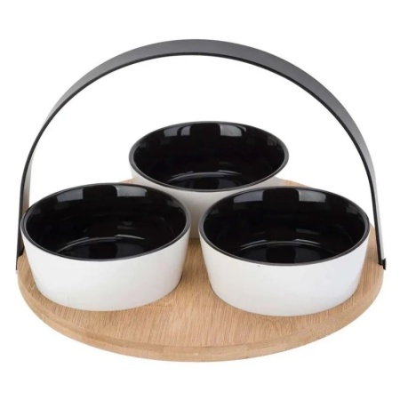 Салатники Ø10см на бамбуковом подносе, 3шт детальная картинка 