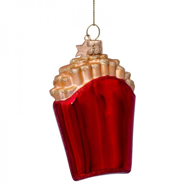 Фото Новогоднее украшение из стекла Vondels "Золотой картофель фри" 10см