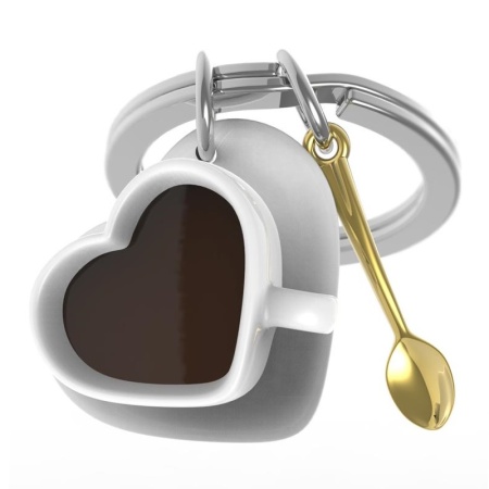 Брелок для ключей "Чашка кофе в виде сердца и кофейная ложка" детальная картинка 