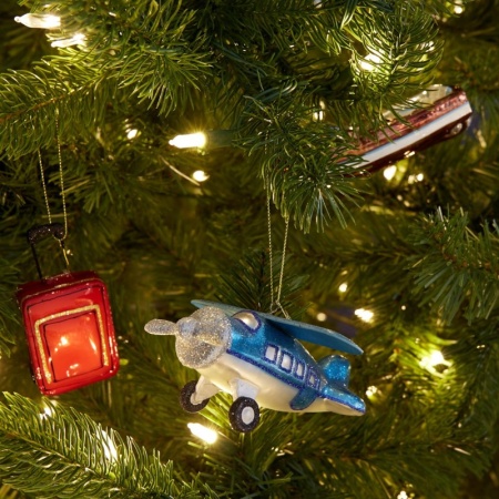 Новогоднее украшение из стекла Vondels "Голубой самолет" 5см детальная картинка 