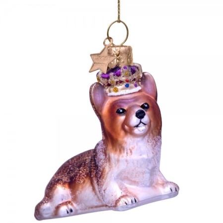 Новогоднее украшение из стекла Vondels "Корги с короной" 6см детальная картинка 