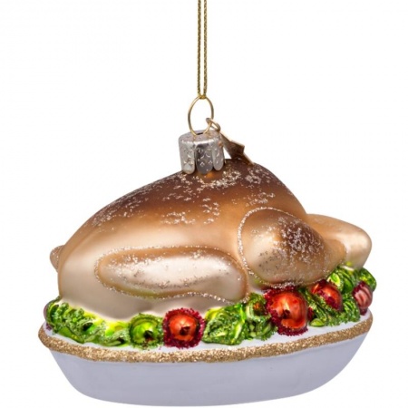 Новогоднее украшение из стекла Vondels "Индейка на блюде" 6см детальная картинка 