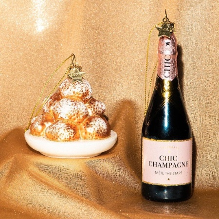 Новогоднее украшение из стекла Vondels "Бутылка шампанского" 14см детальная картинка 