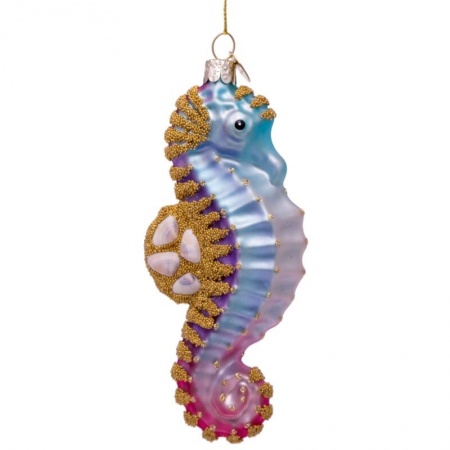 Новогоднее украшение из стекла Vondels "Сине-золотой морской конек" 13.5см детальная картинка 