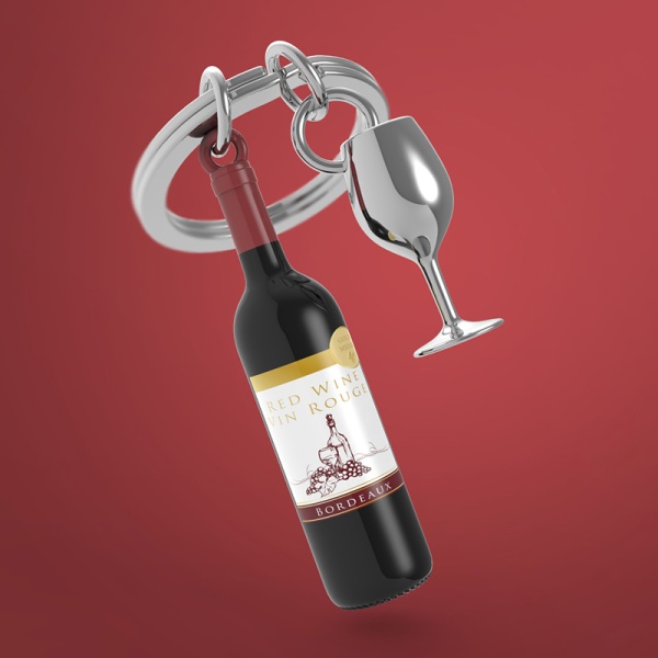 Фото Брелок для ключей "Бутылка вина и бокал"