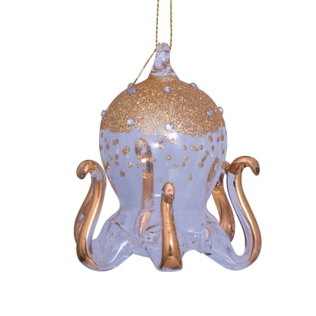 Новогоднее украшение из стекла Vondels "Золотой осьминог с бриллиантами" 7см детальная картинка 