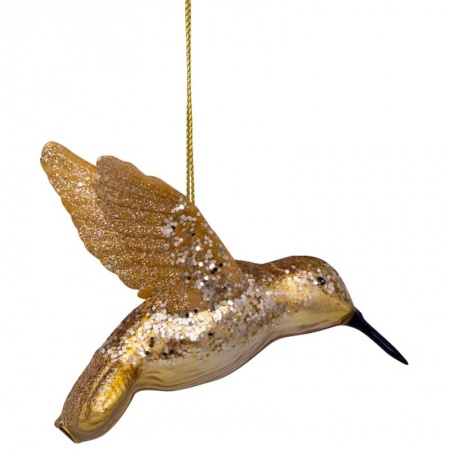 Новогоднее украшение из стекла Vondels "Золотой колибри" 8см детальная картинка 