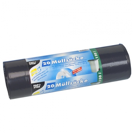 Мешок мусорный 150л 150x70см черный, 20шт детальная картинка 