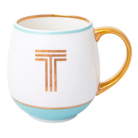Кружка с блюдцем «Library» золотая буква «T» (мятного цвета) детальная картинка 