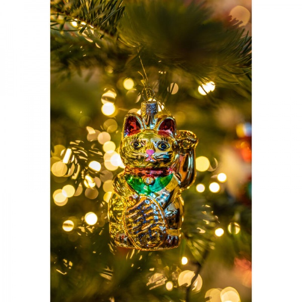 Фото Новогоднее украшение из стекла Vondels "Золотой кот Манэки-Нэко" 9см