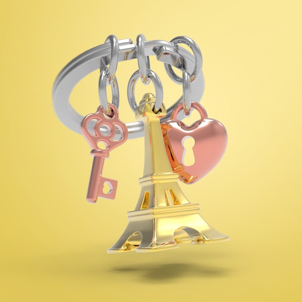 Фото Брелок для ключей "Эйфелева башня и замок-сердце с ключом"