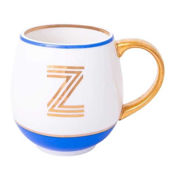 Фото Кружка с блюдцем «Library» золотая буква «Z» (голубого цвета)
