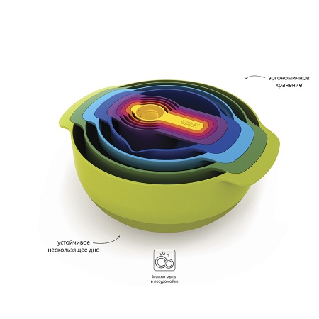 Набор мисок с мерными чашами Nest 9 Plus мультиколор - 40031 Joseph Joseph детальная картинка 