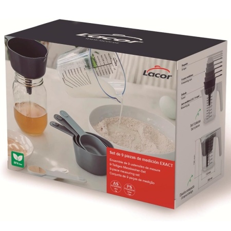 Набор из 9 предметов EXACT кувшин мерный, 6 мерных ложек, воронка и скребок детальная картинка 
