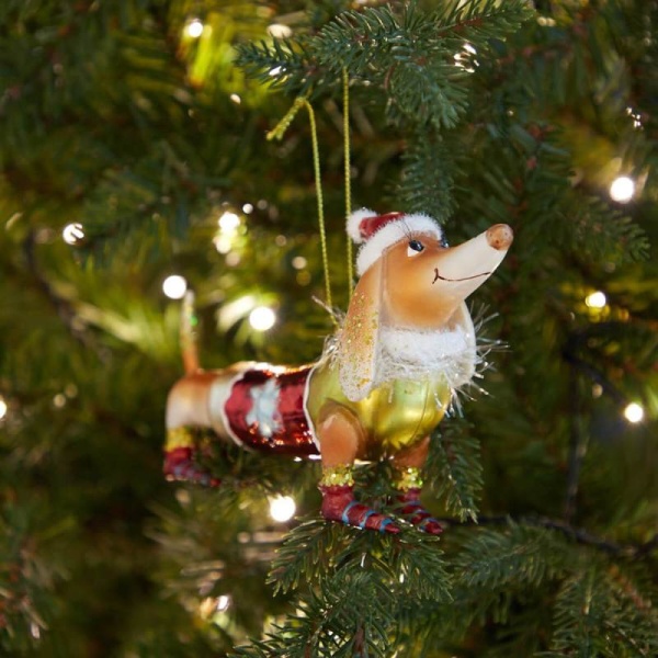 Фото Новогоднее украшение из стекла Vondels "Рождественская такса" 9.5см