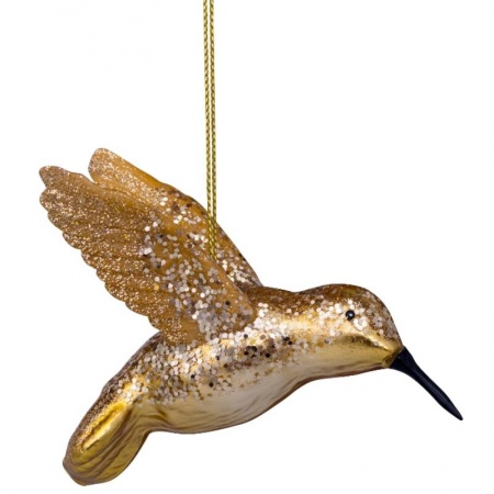 Новогоднее украшение из стекла Vondels "Золотой колибри" 8см детальная картинка 