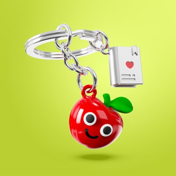 Фото Брелок для ключей "Яблоко и книга"